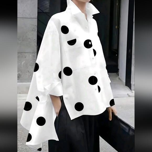 Unity Women Spring Summer Long Sleeve Polka Dot Print Loose Casual Shirt,L - Picture 1 of 5